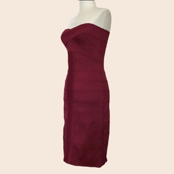 GLAMOROUS Maroon Bandage Strapless Midi Dress Size Large - Picture 4 of 10